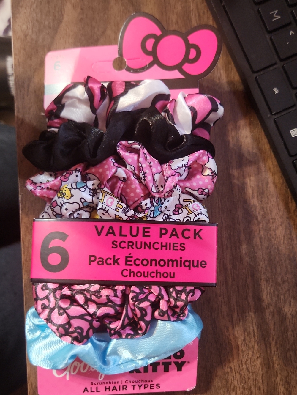 Hello Kitty Pink Black Blue 6-Pack Scrunchies